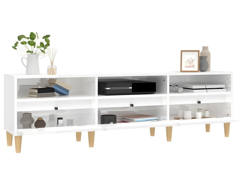 Meuble TV Blanc Brillant 150x30x44,5 Cm Bois D'ingénierie – Image 5