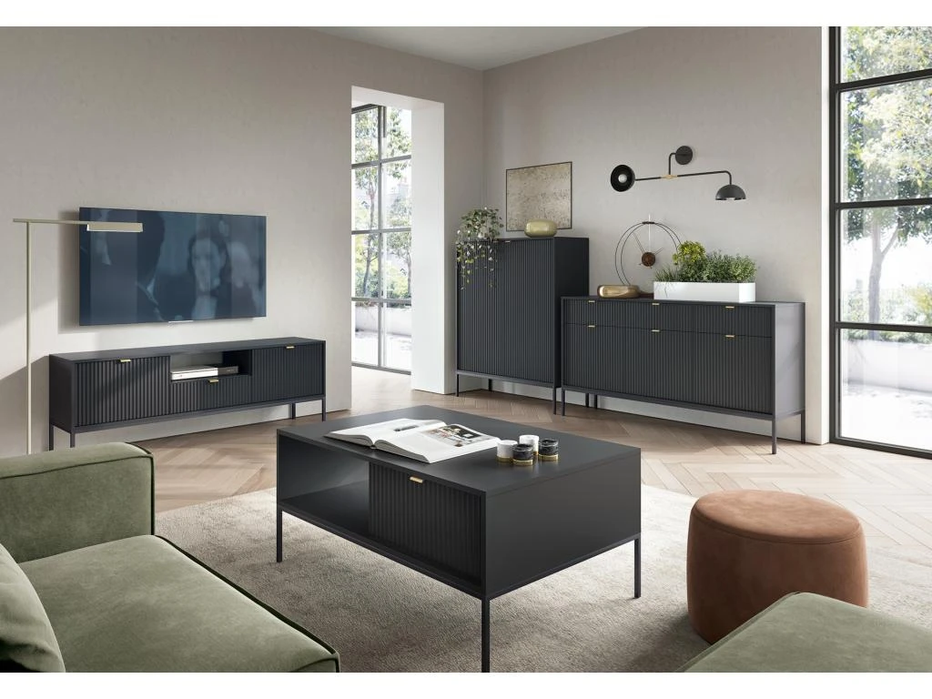 Meuble TV Avec 2 Portes, 1 Tiroir Et 1 Niche - Noir - LIOUBA De Pascal MORABITO – Image 6