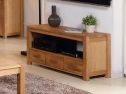Meuble TV BROCELIANDE II - 1 Niche, 3 Tiroirs - Chêne Huilé