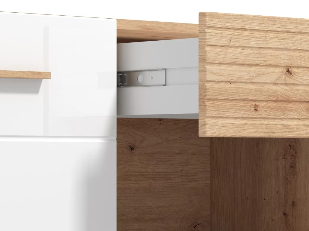 Meuble TV Avec 2 Portes, 1 Tiroir Et 1 Niche En MDF - Naturel Clair Et Blanc - EZGI – Image 7