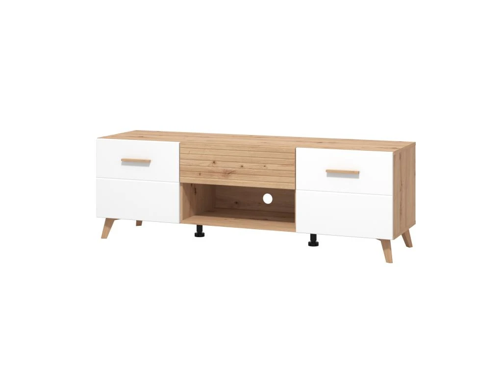 Meuble TV Avec 2 Portes, 1 Tiroir Et 1 Niche En MDF - Naturel Clair Et Blanc - EZGI – Image 6