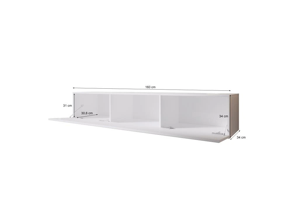 FURNIX Meuble Tv Debout / Suspendu Zibo 160 Cm Vieux Bois Mat / Blanc Brillant Style Moderne Avec Compartiments Fermés – Image 3