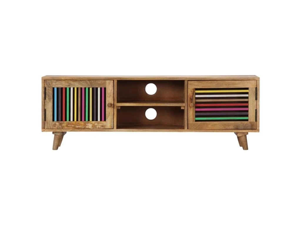 Meuble Télé Buffet Tv Télévision Design Pratique 120 Cm Bois Massif De Manguier 2502270 – Image 4