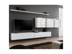 Meuble TV Mural Design "Switch VII" 340cm Blanc