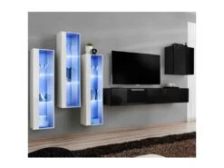 Meuble TV Mural Design "Switch XIII" 330cm Noir & Blanc