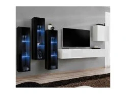 Meuble TV Mural Design "Switch XIII" 330cm Blanc & Noir