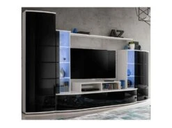 Ensemble Meuble TV & Bibliothèque "Leave" 300cm Blanc & Noir