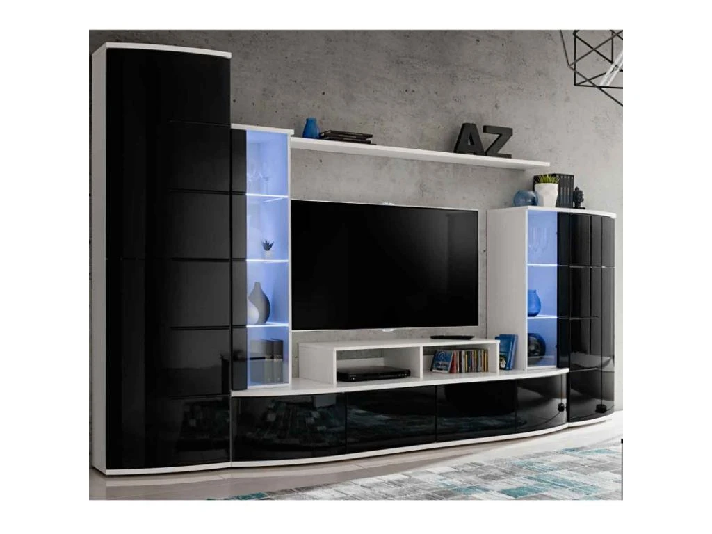 Ensemble Meuble TV & Bibliothèque "Leave" 300cm Blanc & Noir