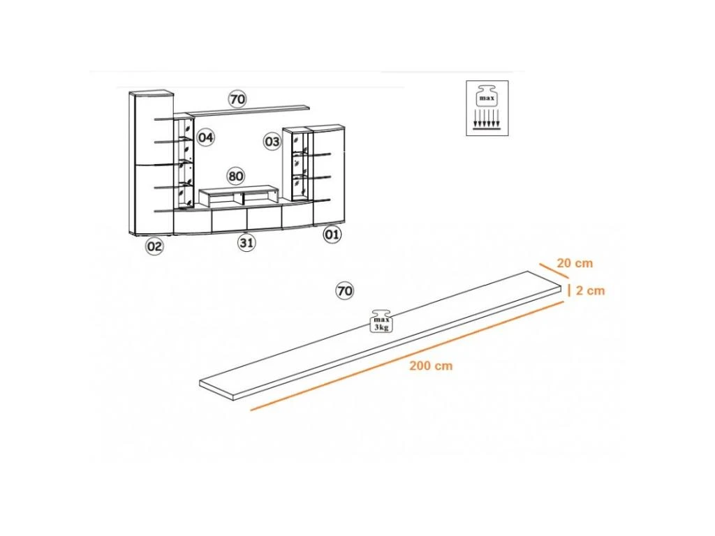 Ensemble Meuble TV & Bibliothèque "Leave" 300cm Blanc & Noir – Image 3