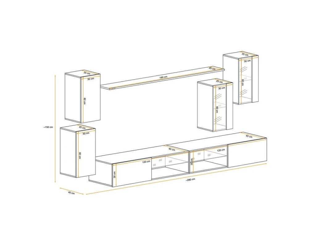 Ensemble Meuble TV Design "Switch XXV" 280cm Noir – Image 3