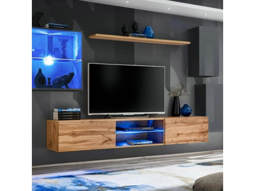 Ensemble Meuble TV "Switch XXIII" 250cm Gris & Naturel