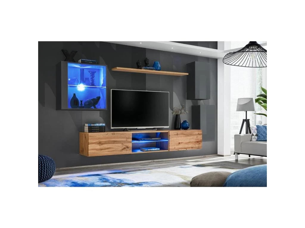Ensemble Meuble TV "Switch XXIII" 250cm Gris & Naturel – Image 2