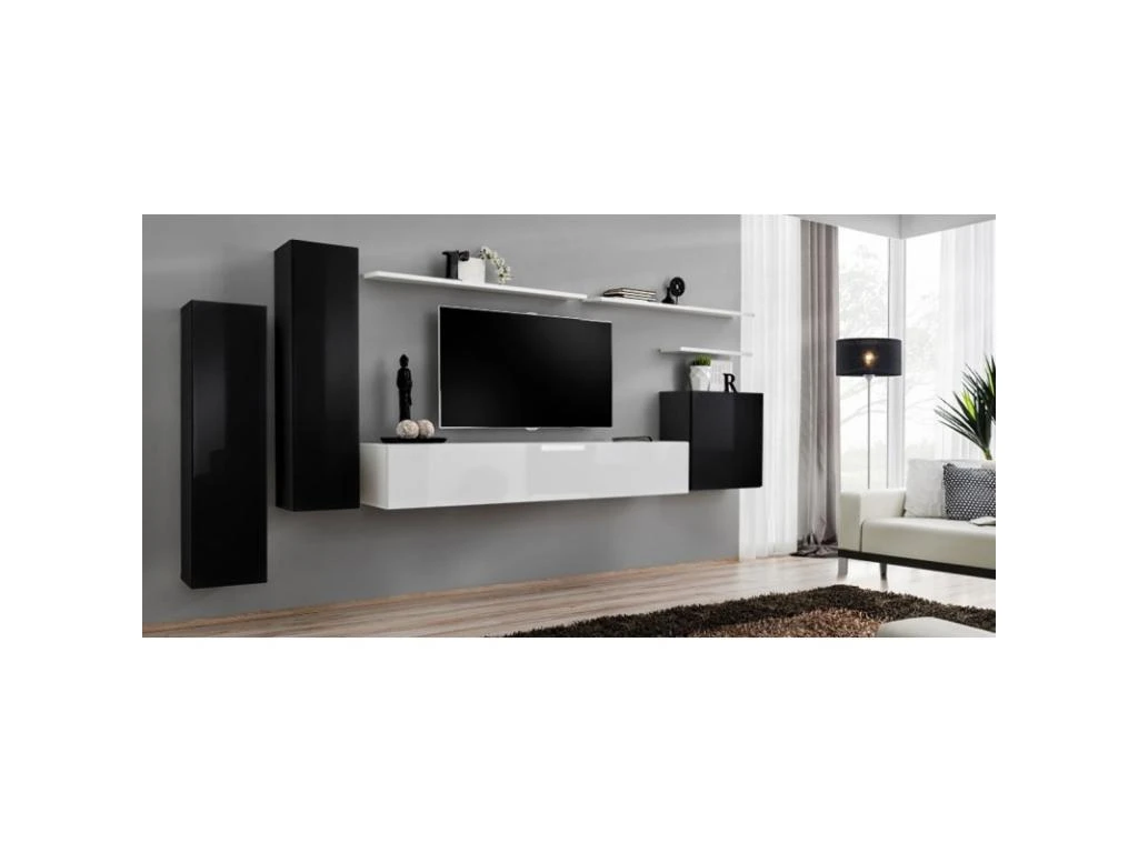 Meuble TV Mural Design "Switch I" 330cm Noir & Blanc – Image 4