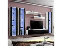 Meuble TV Mural Design "Fly II" 310cm Noir & Blanc