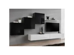 Meuble TV Mural Design "Switch X" 330cm Noir & Blanc