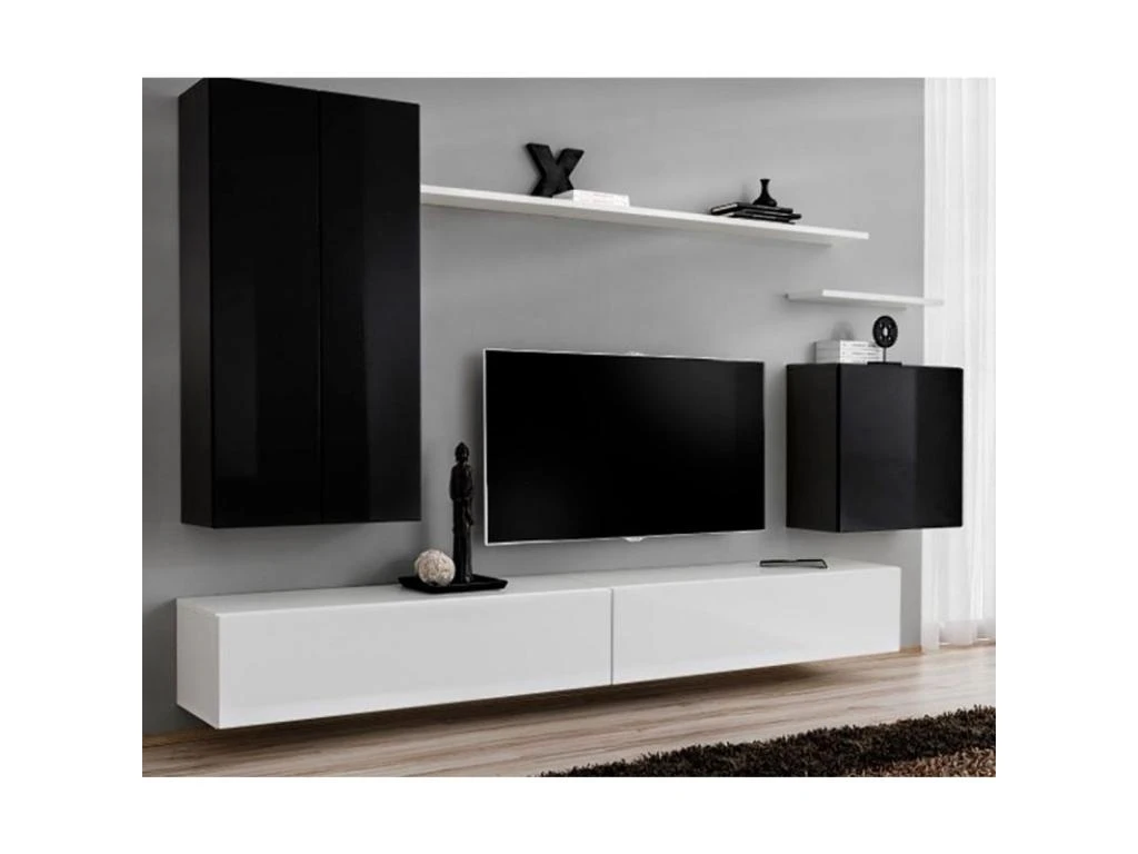 Meuble TV Mural Design "Switch II" 270cm Noir & Blanc