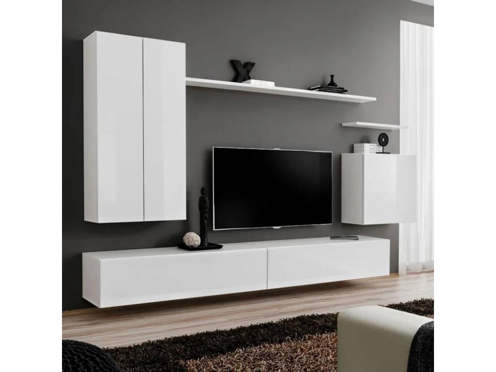 Meuble TV Mural Design "Switch II" 270cm Blanc