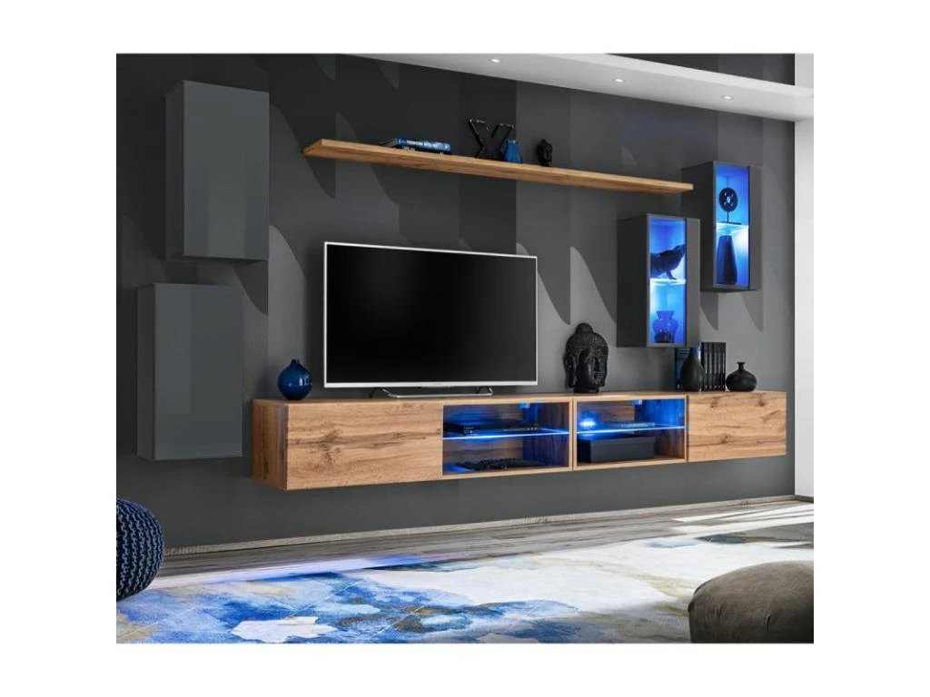 Ensemble Meuble TV "Switch XXV" 280cm Gris & Naturel