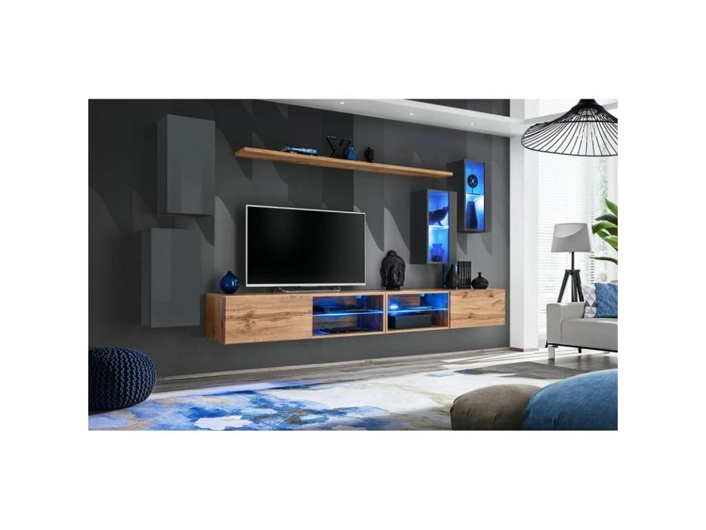 Ensemble Meuble TV "Switch XXV" 280cm Gris & Naturel – Image 2
