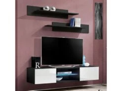 Meuble TV Mural Design "Fly III" 160cm Blanc & Noir