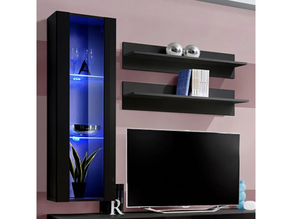 Meuble TV Mural Design "Fly II" 190cm Noir – Image 2