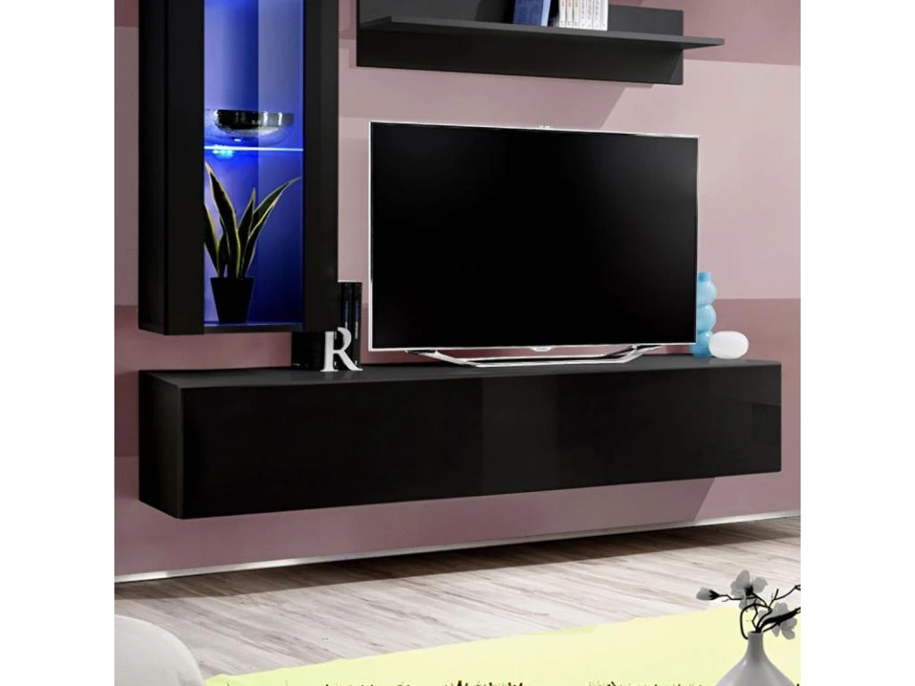 Meuble TV Mural Design "Fly II" 190cm Noir – Image 3