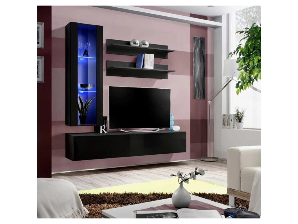 Meuble TV Mural Design "Fly II" 190cm Noir – Image 4