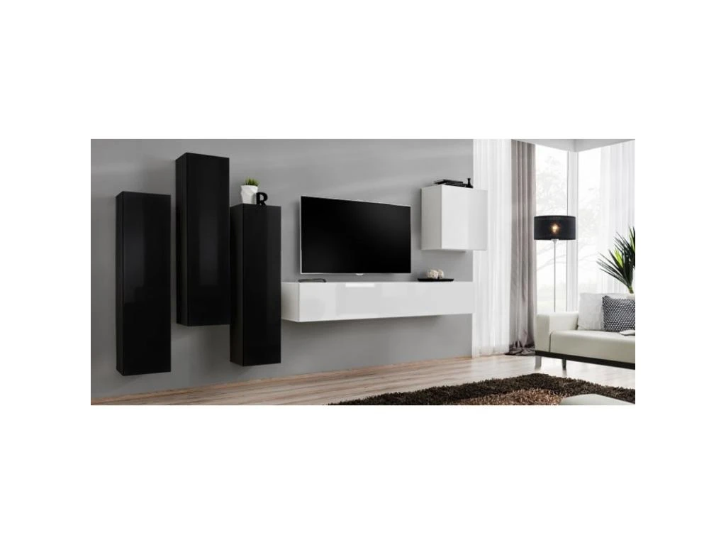 Meuble TV Mural Design "Switch III" 330cm Noir & Blanc – Image 4