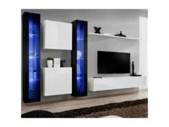 Meuble TV Mural Design "Switch XVI" 330cm Blanc & Noir