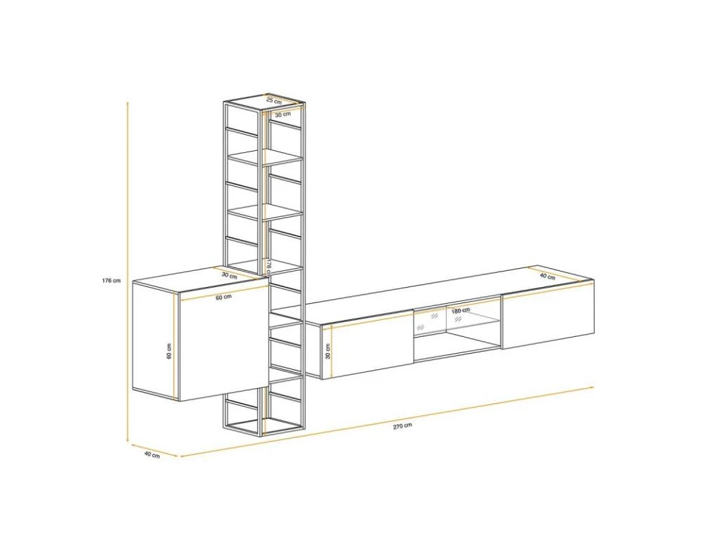 Ensemble Meuble TV Design "Switch VI" 270cm Gris & Noir – Image 3
