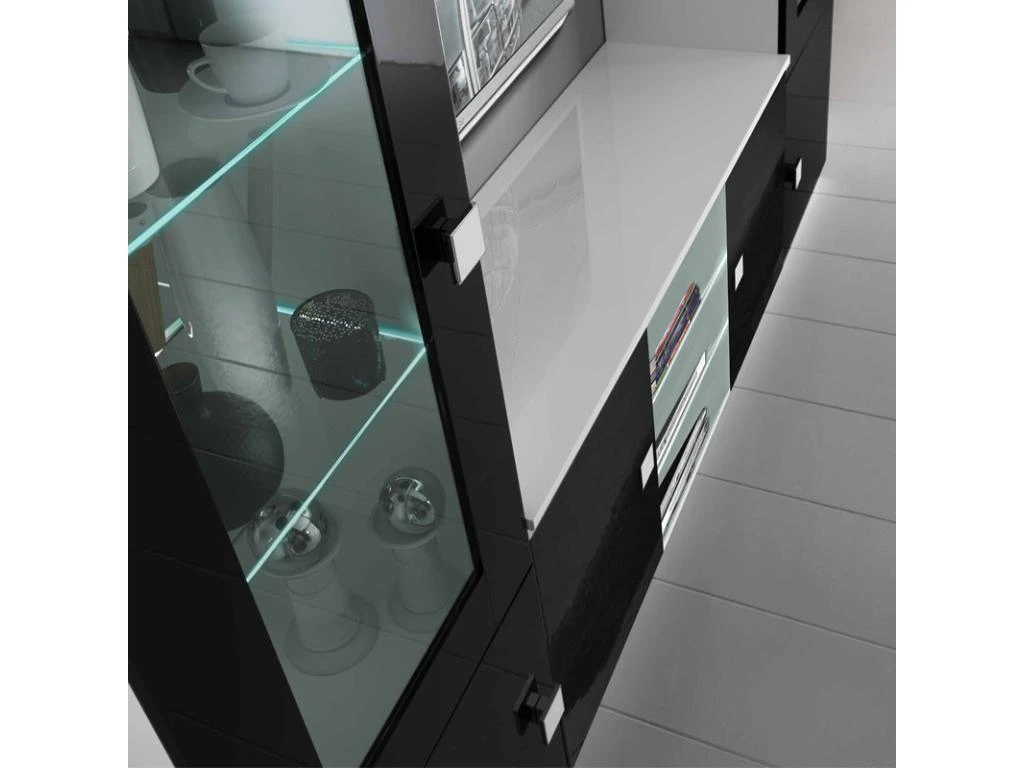 Meuble TV 2 Portes Noir/Blanc à LEDS - ZEME - L 150 X L 47 X H 70 Cm – Image 4