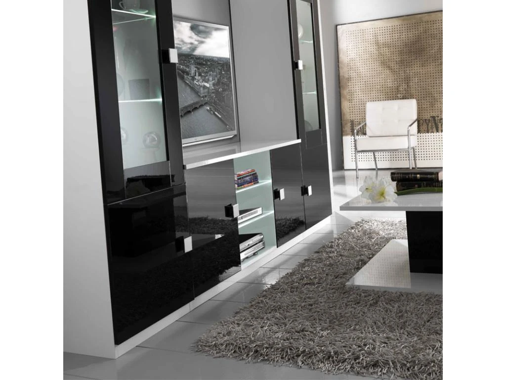 Meuble TV 2 Portes Noir/Blanc à LEDS - ZEME - L 150 X L 47 X H 70 Cm – Image 5