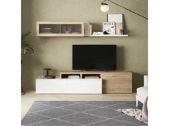 Meuble TV Modulable En Angle Blanc/Chêne - XUNS