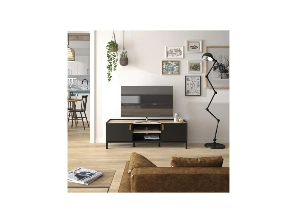 Meuble TV 2 Portes Noir/Bois - LIVERSTIA – Image 2
