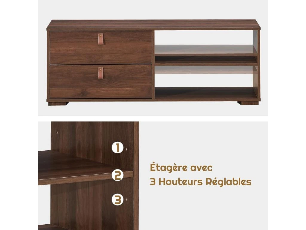Meuble Tv En Bois Pour Téléviseur Banc Tv Avec 2 Tiroirs étagère Réglable Jusqu'à 139,7 Cm 120 X 39 X 44 Cm – Image 4