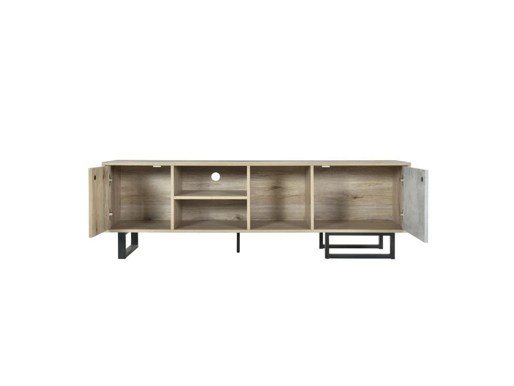 Meuble TV 160cm Avec 2 Portes Et 3 Compartiments Pour Chambre Ou Salon - Bois Rétro - Naturel – Image 2
