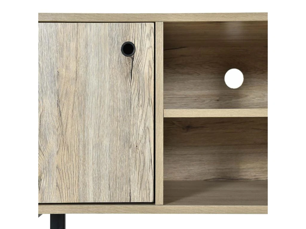 Meuble TV 160cm Avec 2 Portes Et 3 Compartiments Pour Chambre Ou Salon - Bois Rétro - Naturel – Image 3