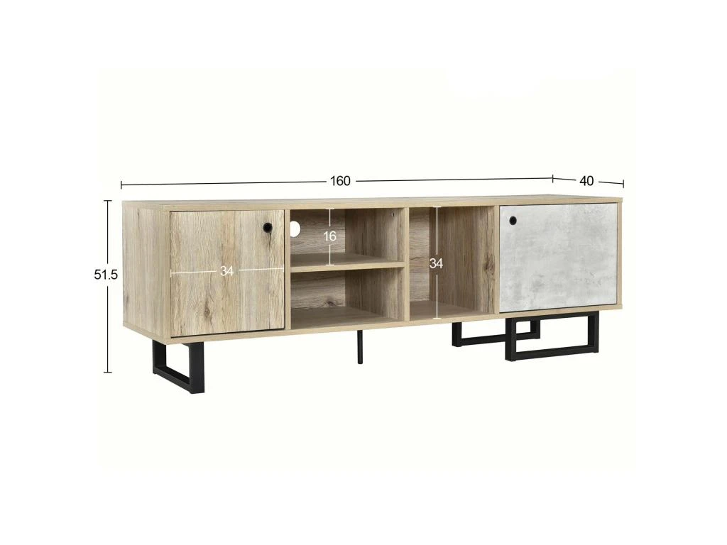 Meuble TV 160cm Avec 2 Portes Et 3 Compartiments Pour Chambre Ou Salon - Bois Rétro - Naturel – Image 4