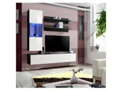 Meuble TV FLY H3 Design, Coloris Noir Et Blanc Brillant. Meuble Suspendu Moderne Et Tendance Pour Votre Salon.