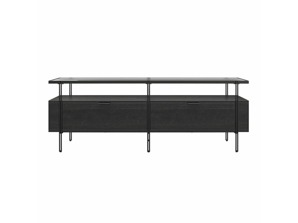 Meuble TV En Verre Et Panneaux De Particules Stratifiés Chêne Noir – Image 2