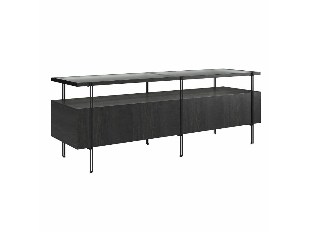 Meuble TV En Verre Et Panneaux De Particules Stratifiés Chêne Noir – Image 3