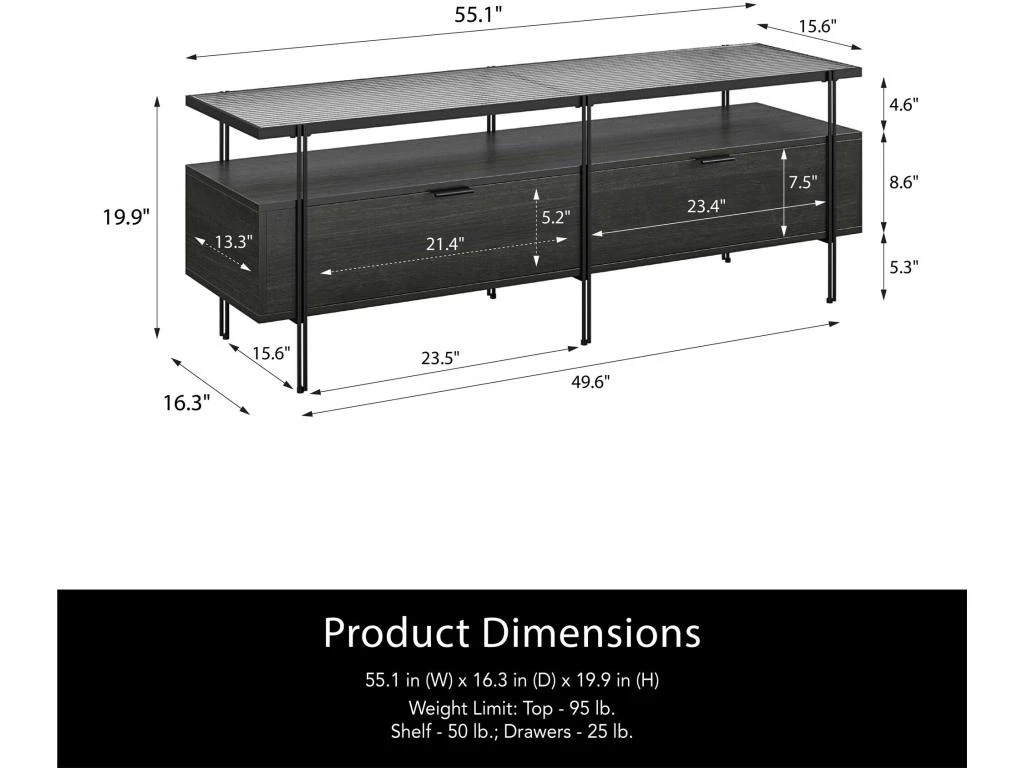 Meuble TV En Verre Et Panneaux De Particules Stratifiés Chêne Noir – Image 4