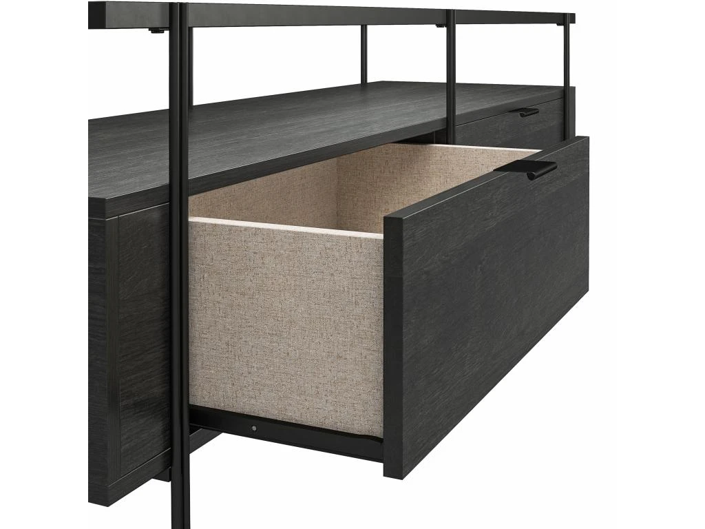 Meuble TV En Verre Et Panneaux De Particules Stratifiés Chêne Noir – Image 5