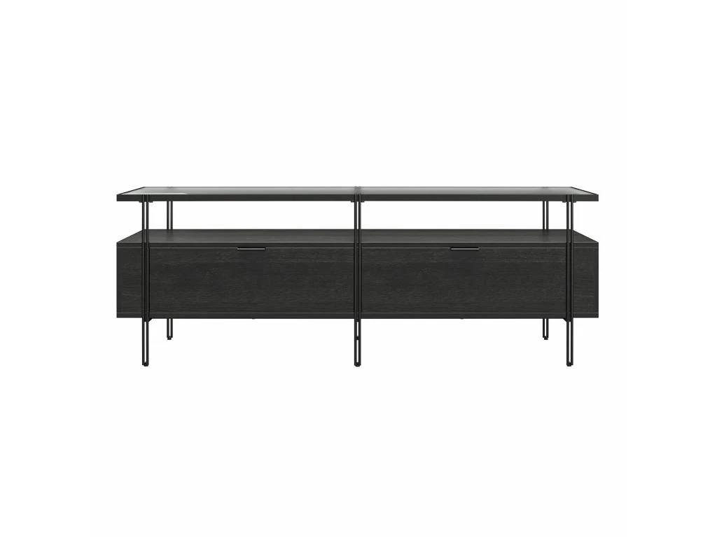 Meuble TV En Verre Et Panneaux De Particules Stratifiés Chêne Noir – Image 7