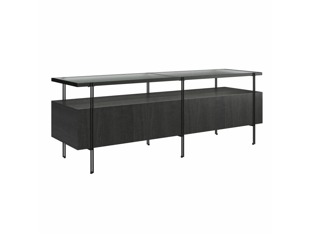 Meuble TV En Verre Et Panneaux De Particules Stratifiés Chêne Noir – Image 9