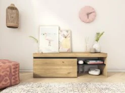 Meuble TV Mod.NATURALE ''Chene/Noir'', 1 Porte Et 2 Logements, Salon-sejour, 120x40x41cm