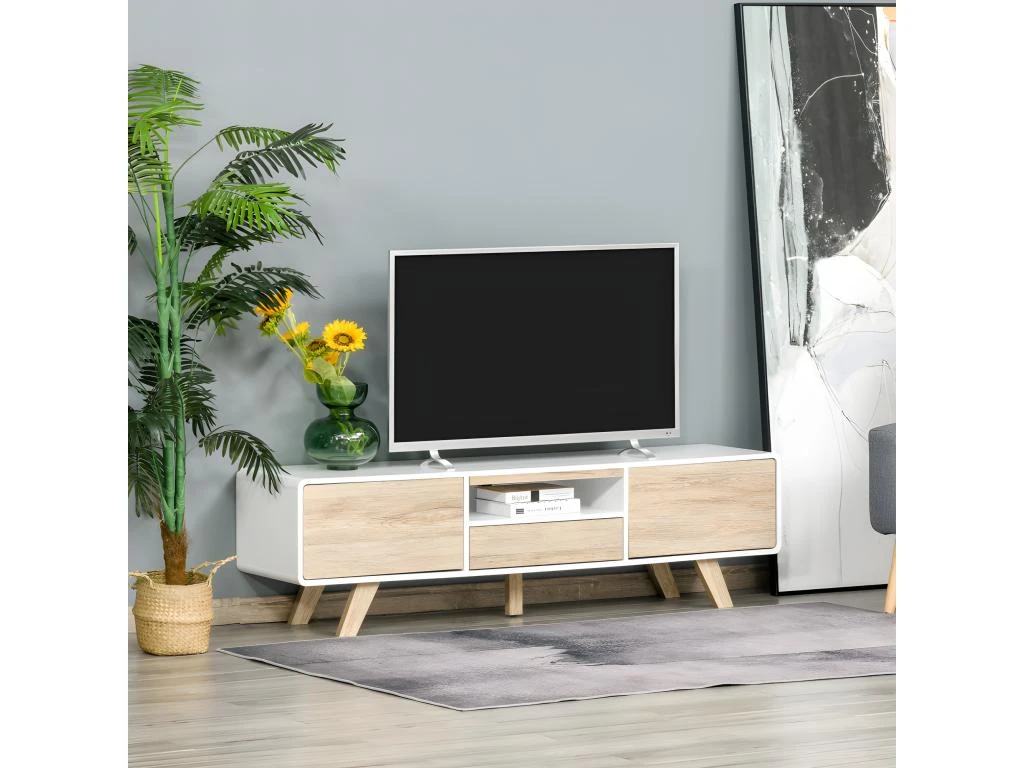Meuble Tv Bas Scandinave CÔME Blanc Aspect Bois – Image 2