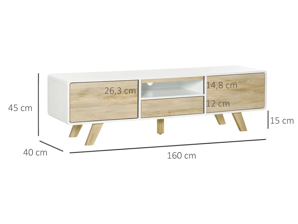 Meuble Tv Bas Scandinave CÔME Blanc Aspect Bois – Image 3