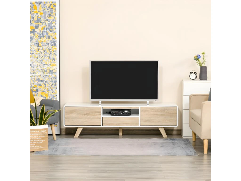 Meuble Tv Bas Scandinave CÔME Blanc Aspect Bois – Image 4