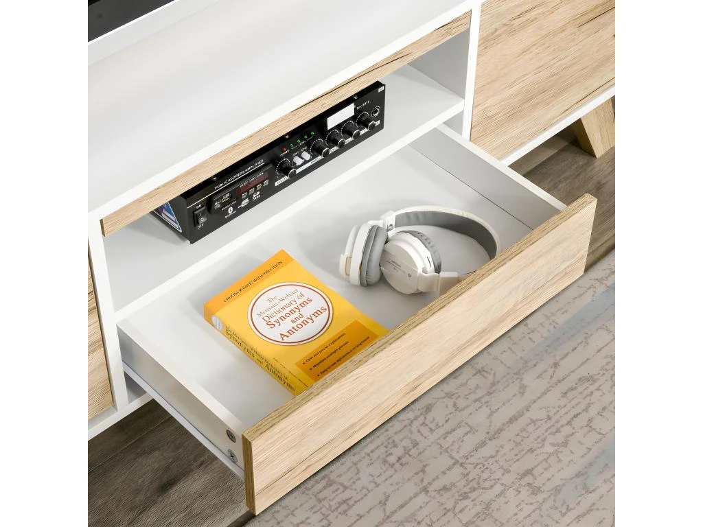 Meuble Tv Bas Scandinave CÔME Blanc Aspect Bois – Image 5